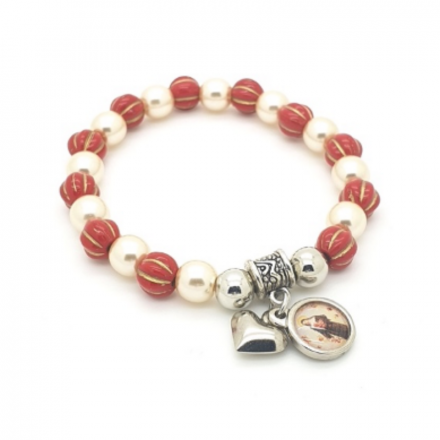 Bracelet perles rouges et nacrées