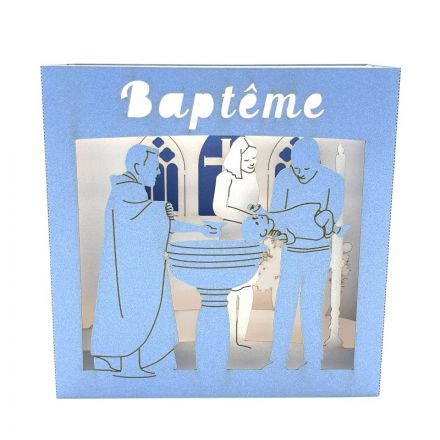 Carte 3D Baptême bleu