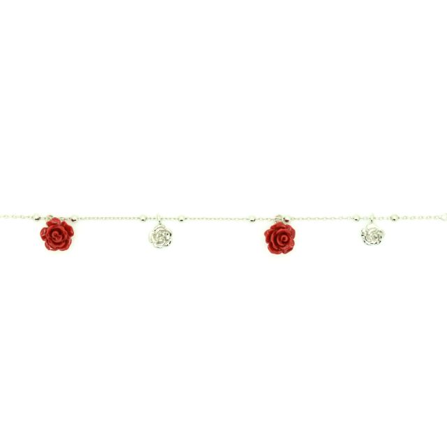 Bracelet argent avec roses rouges