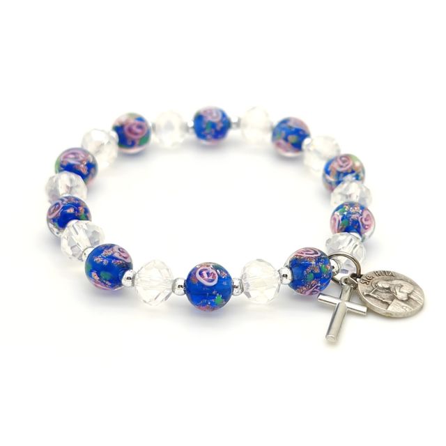 Bracelet bleu à fleurs