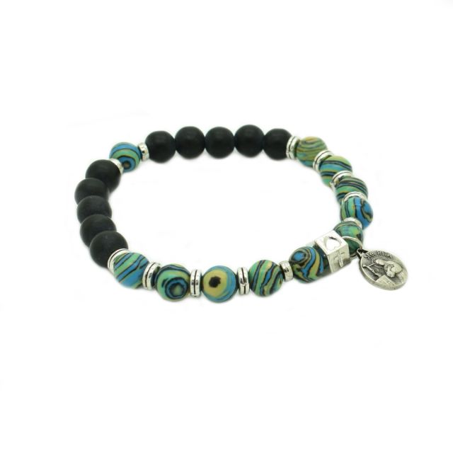 Bracelet en jade noir et azurite turquoise 