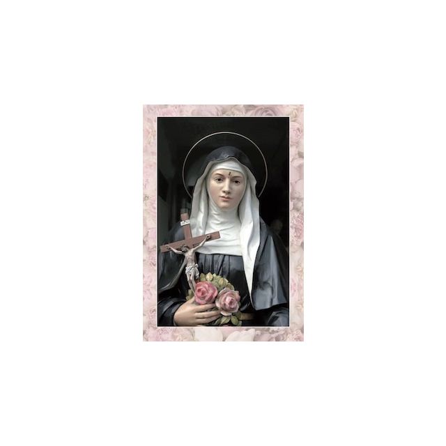 Image Sainte Rita avec crucifix et roses