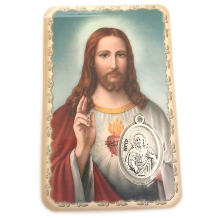 Carte avec médaille Sacré Cœur de Jésus