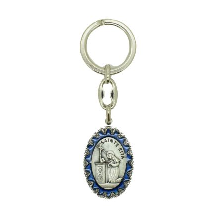 Porte-clés Sainte Rita émaillé bleu