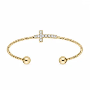 BRACELET ACIER ET PVD DORÉ JONC AVEC CROIX GLITTER BLANC