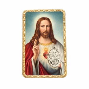 Carte médaille avec prière Sacré Cœur de Jésus
