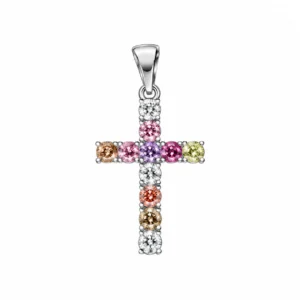 Pendentif croix argent rhodié empierre multicolor