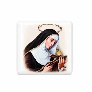 Plaque auto Sainte Rita résine  blanc 3X3 cm