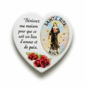 Magnet forme coeur blanc avec roses rouge et Rita en résine