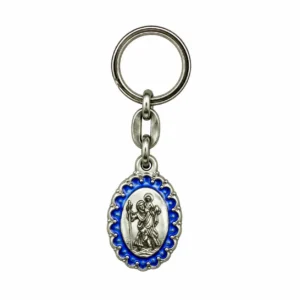 Porte-clés métal émaillé St Christophe Bleu
