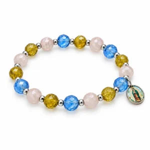 Bracelet cristal médaille Ste Rita boule facette multicolore