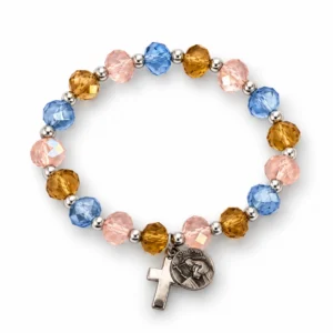 Bracelet cristal médaille Ste Rita boule facette multicolore
