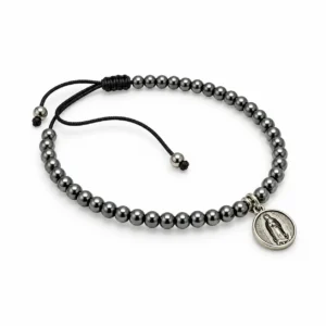 Bracelet réglable hématite et nacre + croix