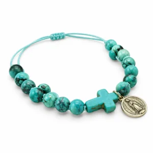 Bracelet réglable avec croix bleu et turquoise