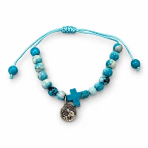 Bracelet réglable avec croix bleu et turquoise