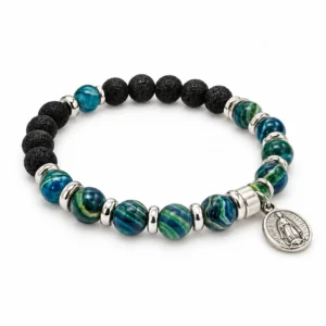 Bracelet homme sur élastique jade noir et azurite turquoise