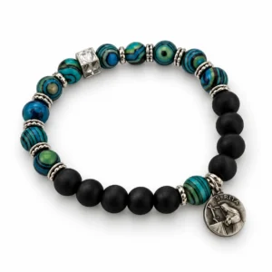 Bracelet homme sur élastique jade noir et azurite turquoise