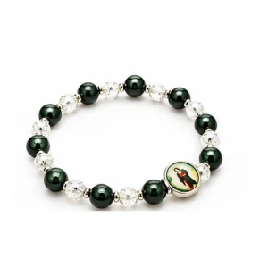 Bracelet dizainier s/élastique grains en hématite , grains sablés et strass.