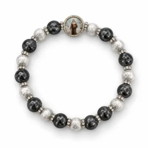 Bracelet dizainier s/élastique grains en hématite , grains sablés et strass.
