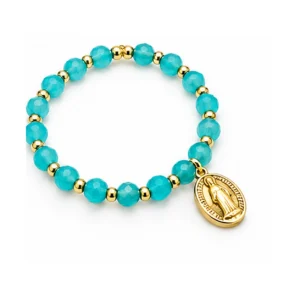 Bracelet en résine col: Turquoise avec médaille Ste Rita (dorée)
