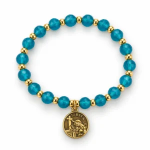 Bracelet en résine col: Turquoise avec médaille Ste Rita (dorée)