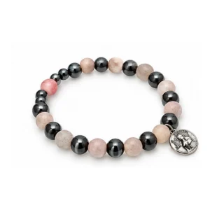Bracelet dizainier  en Hématite & Quartz rose/ 8mm  (médaille Ste Rita)