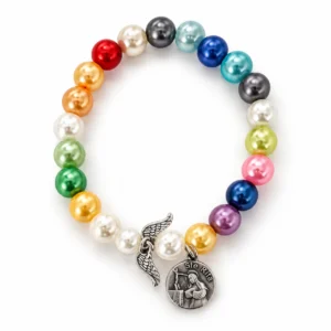 Bracelet dizainier  en Hématite & Quartz rose/ 8mm  (médaille Ste Rita)
