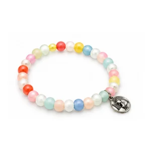 Bracelet pour enfant grains multicolore en plastique/ 6mm  (médaille Ste Rita)