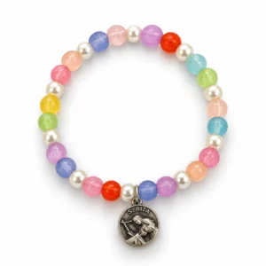 Bracelet pour enfant grains multicolore en plastique/ 6mm  (médaille Ste Rita)
