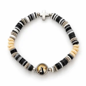 Bracelet Sainte Rita, multicolore avec médaille résine