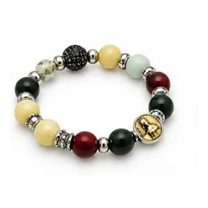 Bracelet Sainte Rita, multicolore gros grains (10mm). Médaille de Sainte Rita en résine