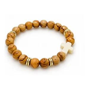 Bracelet en pierre 8mm /Col: marbre jaune & ton bois