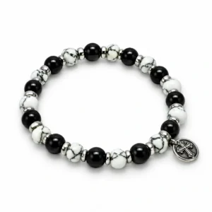 Bracelet élastique en hématite & howlite synthétique= 8 mm