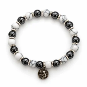 Bracelet élastique en hématite & howlite synthétique= 8 mm