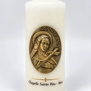 Cierge souvenir Sainte Rita médaillon étain