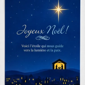 Carte simple Noël - 10,5 x 15 cm (bleu)- Joyeux Noël! Voici l'étoile qui......